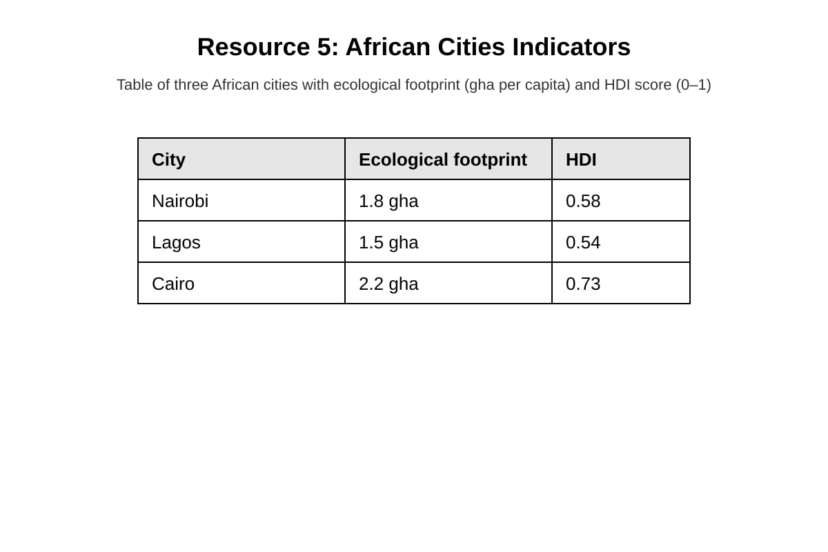 Table for Q15 (ALEVEL Geography H2)