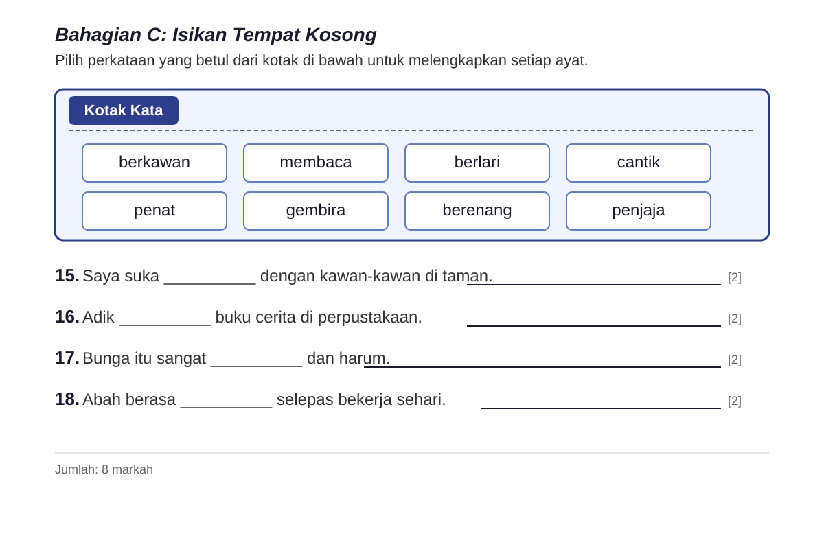 Table for Q15-Q18 (P2 Malay)