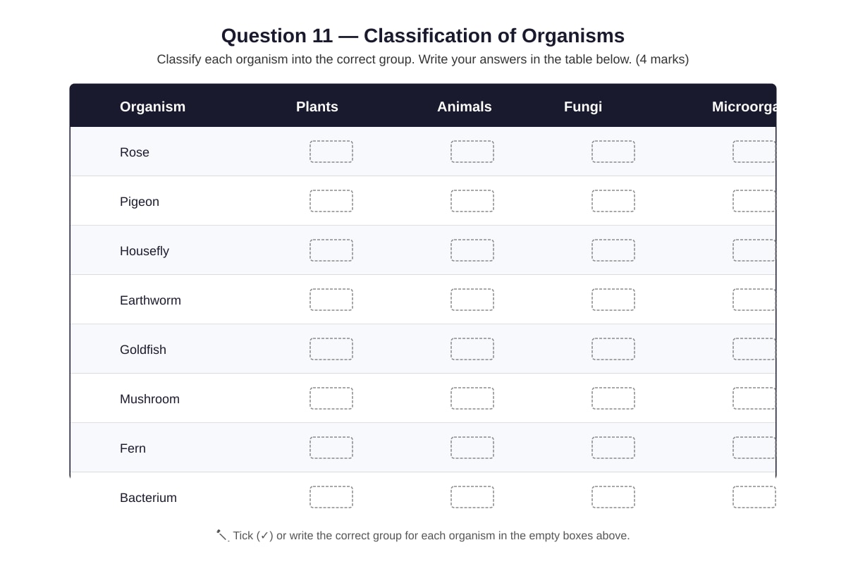 Table for Q11 (P5 Science)