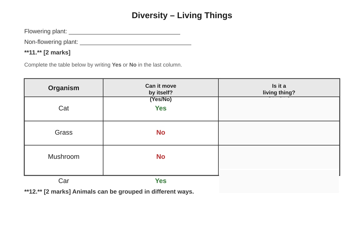 Table for Q11 (P3 Science)